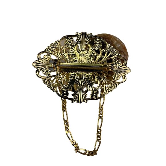 Vintage Gold Tone Filigree Fairy Brooch With Mother Of Pearl & Rhinestone - Picture 2 of 3